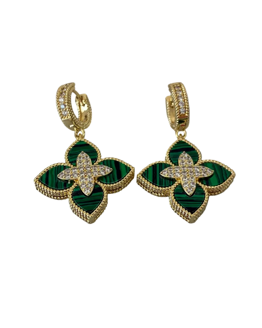Malachite CZ Flower Dangle Earring