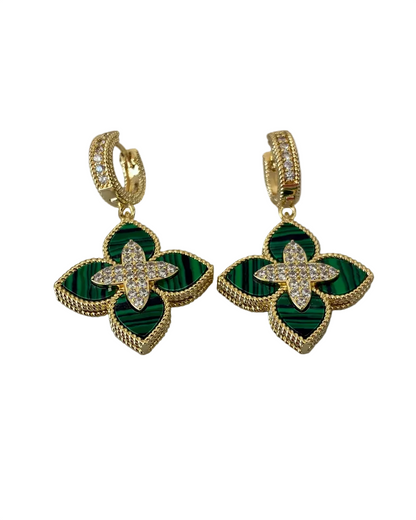 Malachite CZ Flower Dangle Earring