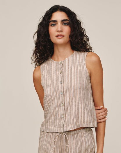 Sleeveless Button Front Top - Driftwood