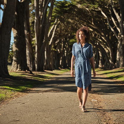Spotless Traveler Dress S/S in blue floral with quick-dry, moisture-wicking fabric by Royal Robbins