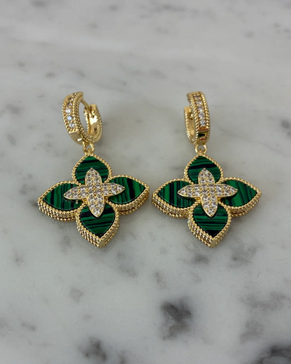 Malachite CZ Flower Dangle Earring