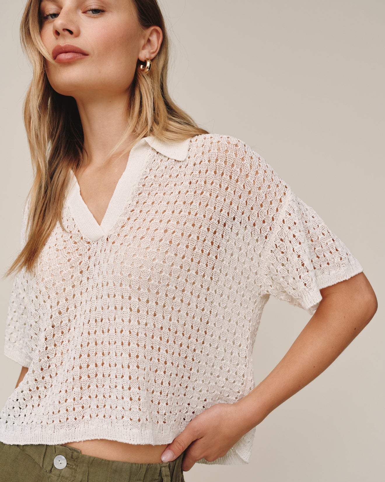 Short Sleeve Crop Pullover - Sand Stone