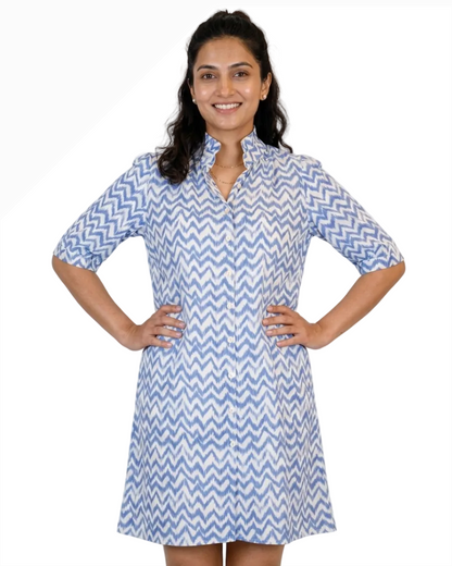 Tuesday SS Dress - Chevron - Blue/White
