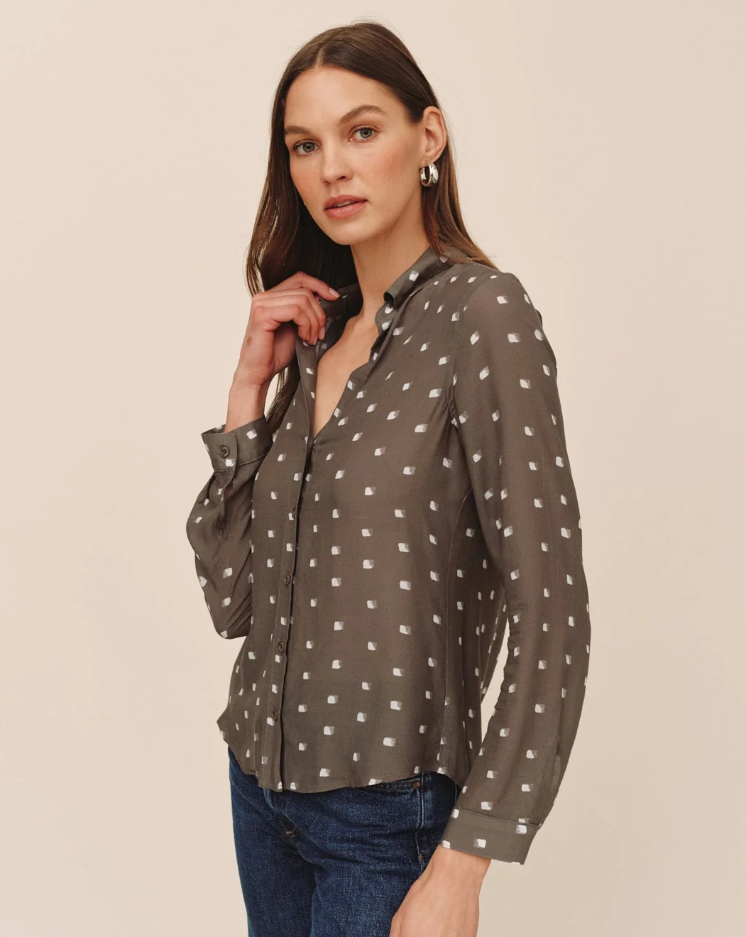 Classic Button Down - Olive Mosaic Print