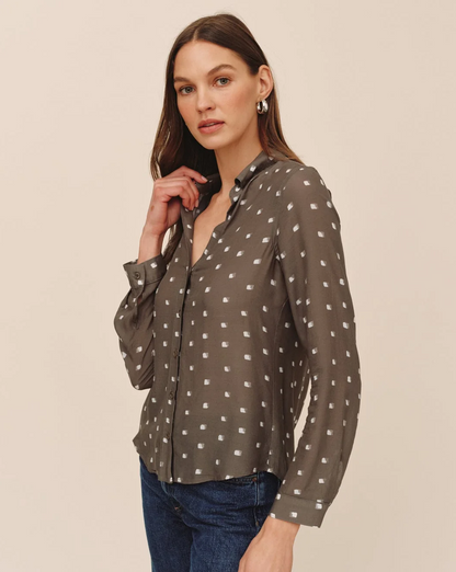 Classic Button Down - Olive Mosaic Print