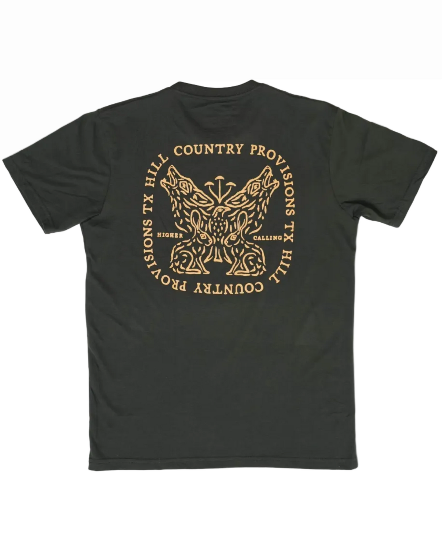 Higher Calling Tee back graphic T-shirt, vintage black, gold print