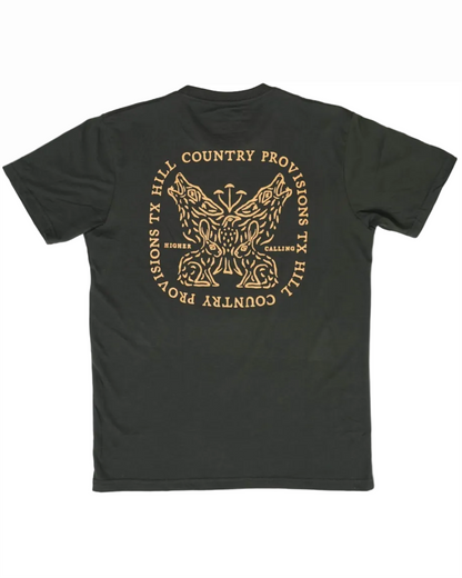 Higher Calling Tee back graphic T-shirt, vintage black, gold print