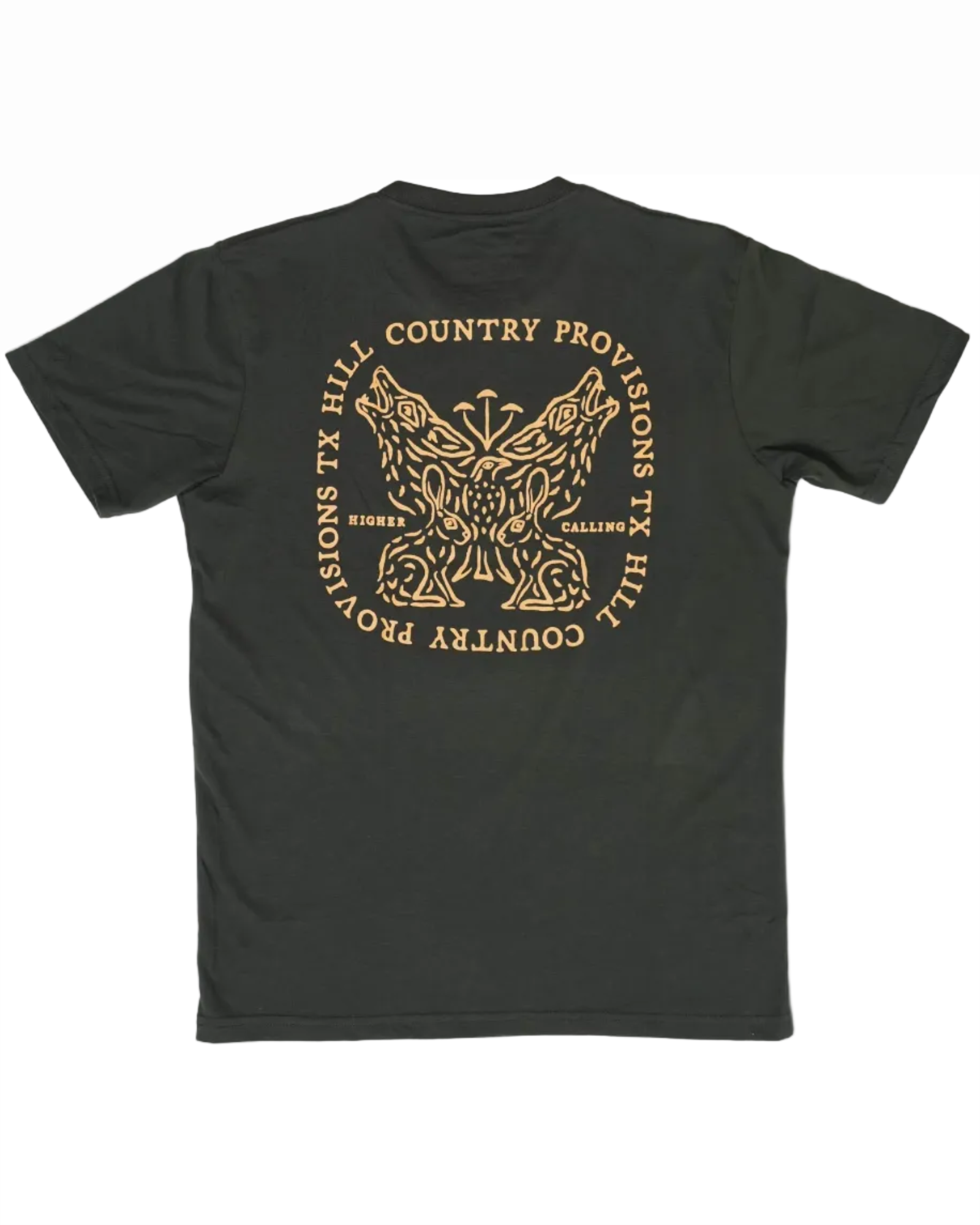 Higher Calling Tee back graphic T-shirt, vintage black, gold print