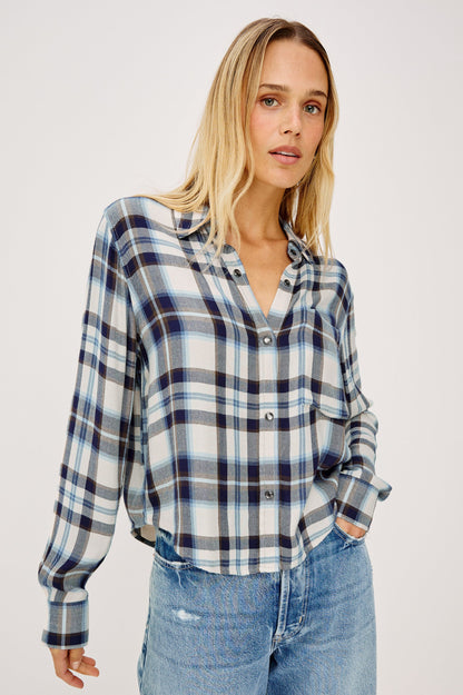 Malin - Ecru Midnight RAILS cropped plaid womens long sleeve button-up shirt