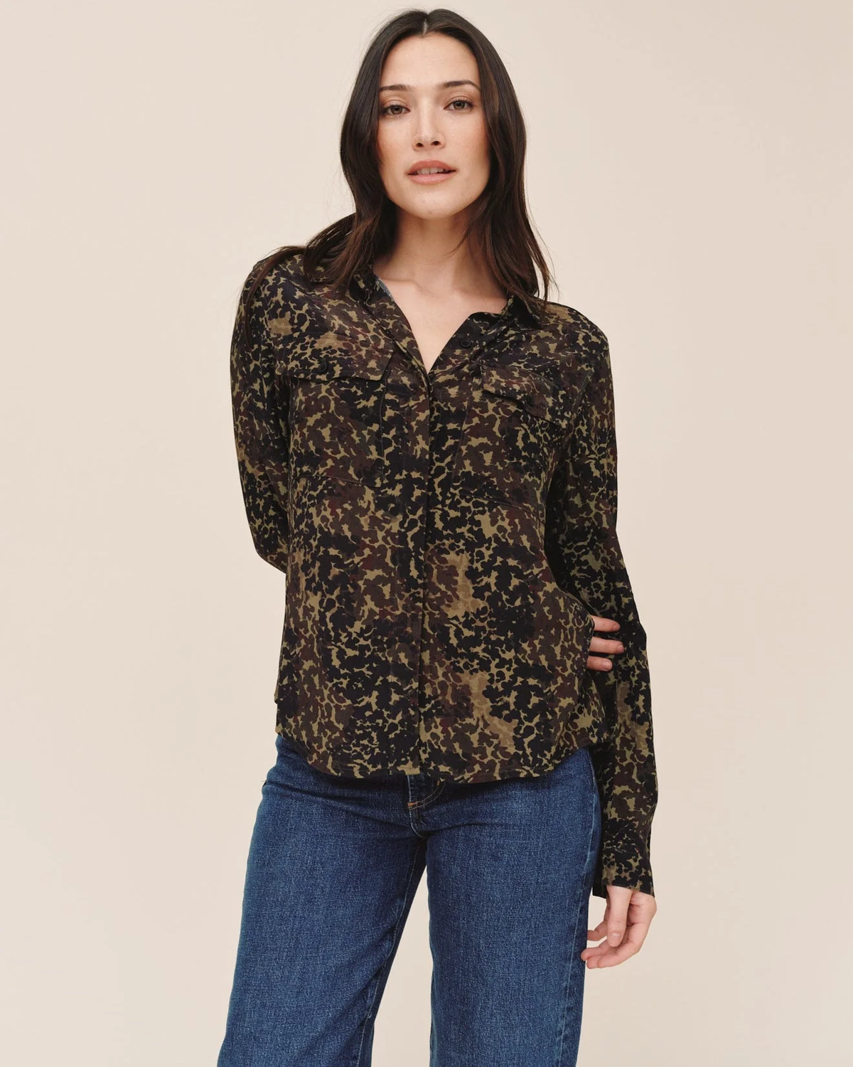 Utility Pocket Button Down - Ditsy Camo Print