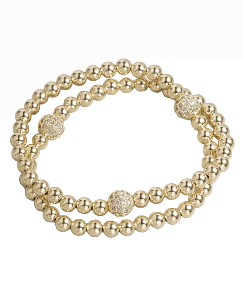 Double Layer CZ Ball Bracelet - Gold plated surgical steel with sparkling CZ accents by FOSSICK IMPORTS