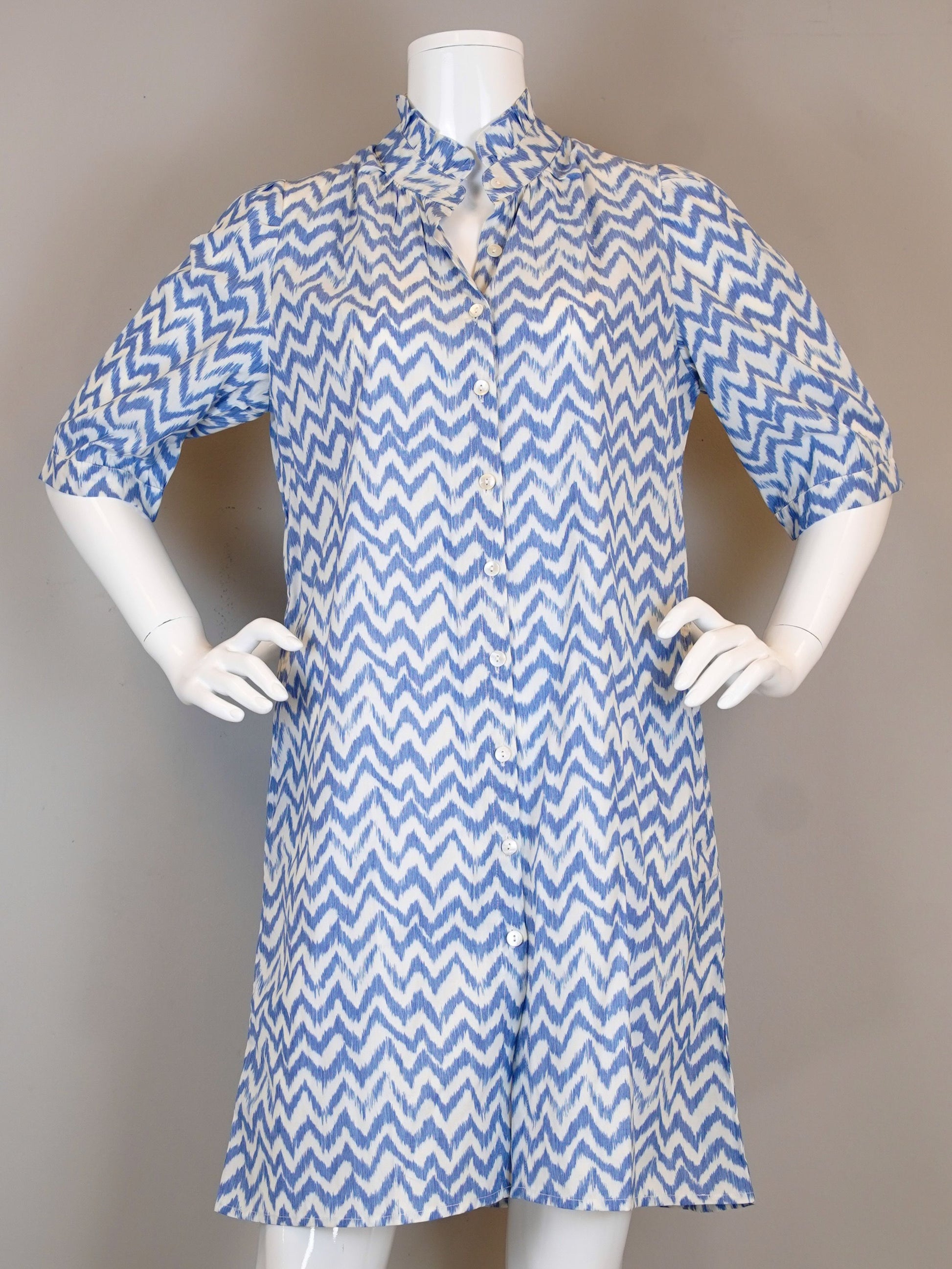 Tuesday SS Dress - Chevron - Blue/White cotton dress with pockets by LA PLAGE CABANA, HCO Fredericksburg