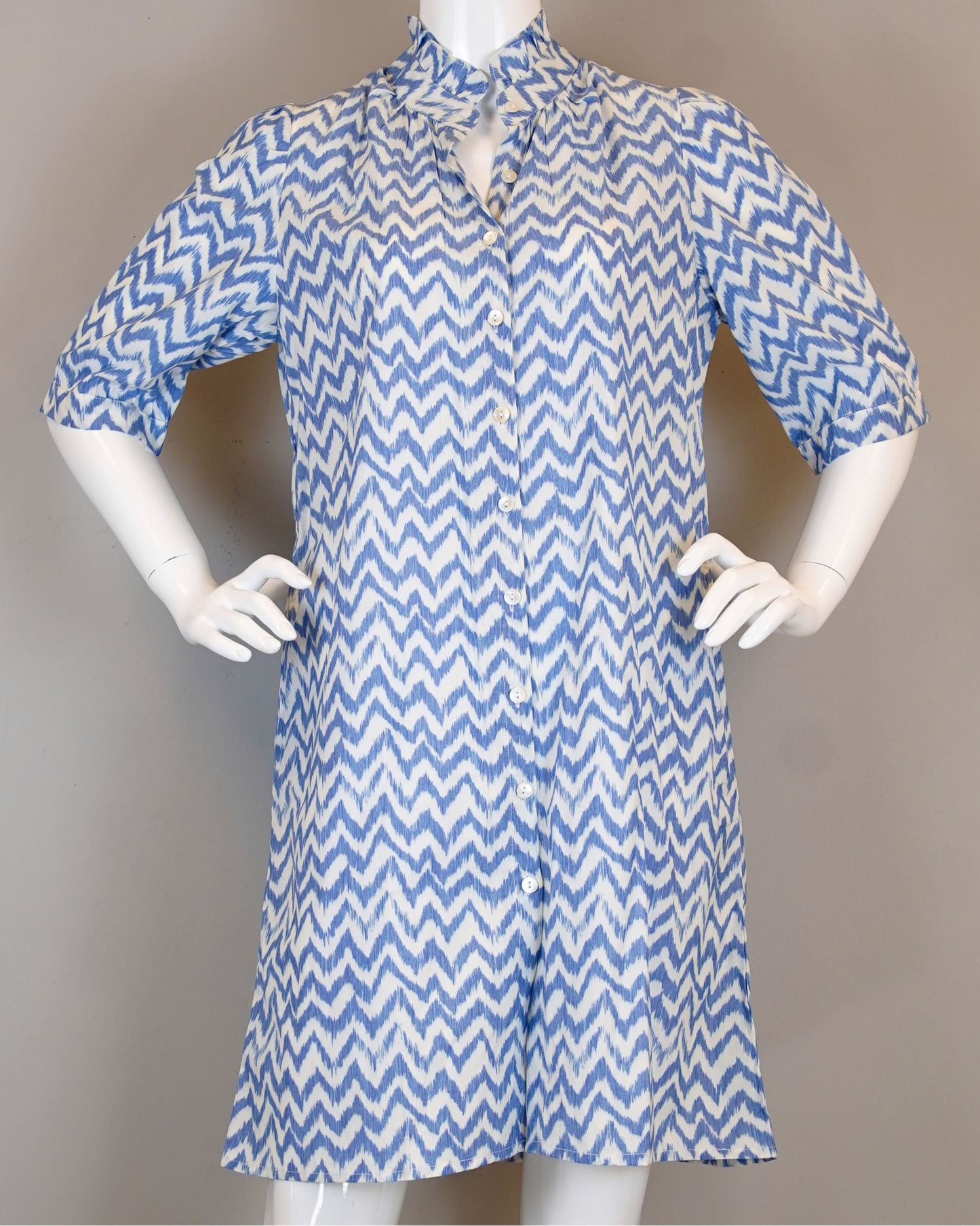 Tuesday SS Dress - Chevron - Blue/White cotton short-sleeve dress by LA PLAGE CABANA, Fredericksburg
