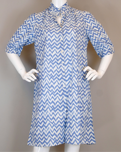 Tuesday SS Dress - Chevron - Blue/White cotton short-sleeve dress by LA PLAGE CABANA, Fredericksburg