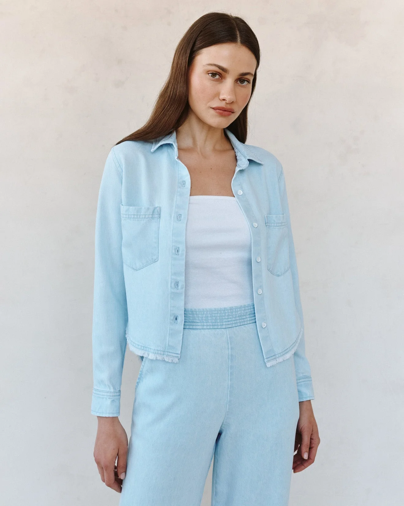 Two Pocket Fray Hem Shirt