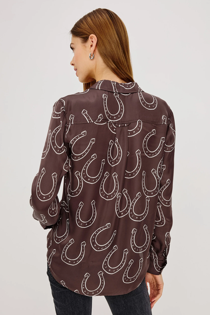 Alyssa - Brown Horseshoes RAILS women's horseshoe print long sleeve shirt