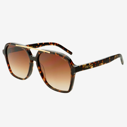 Aviator-Sonnenbrille braun, Seitenansicht mit Kunststoffrahmen in dunklem Braun
