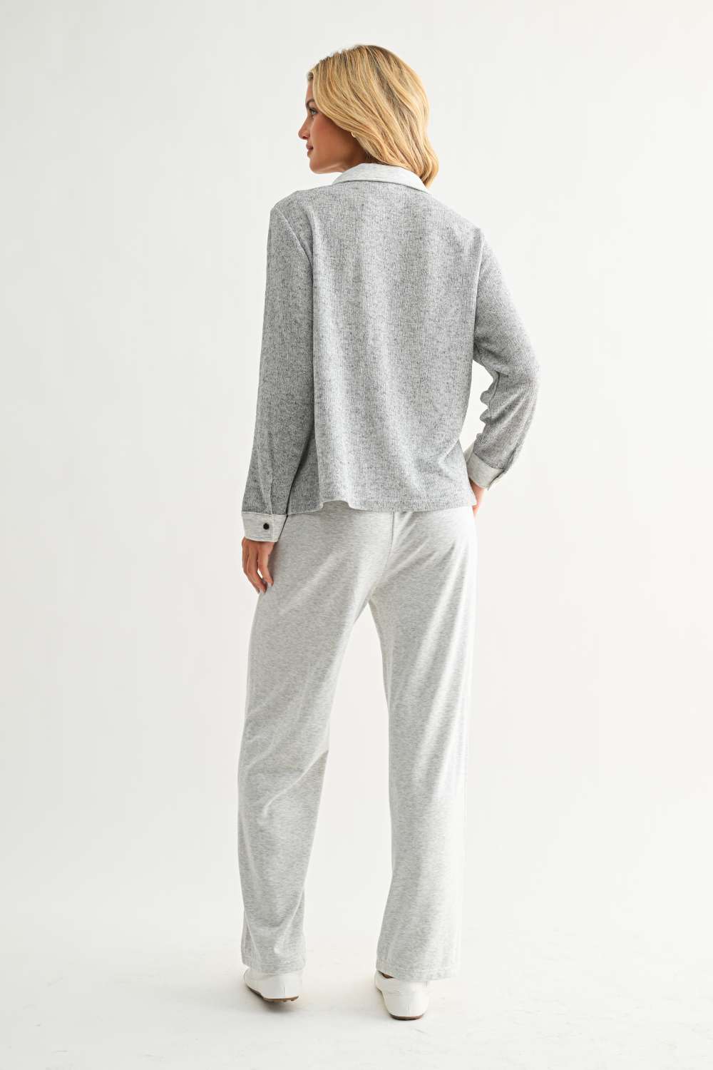 Jeannie Pant in gray and white with relaxed straight leg and contrast patch pockets by JOH APPAREL