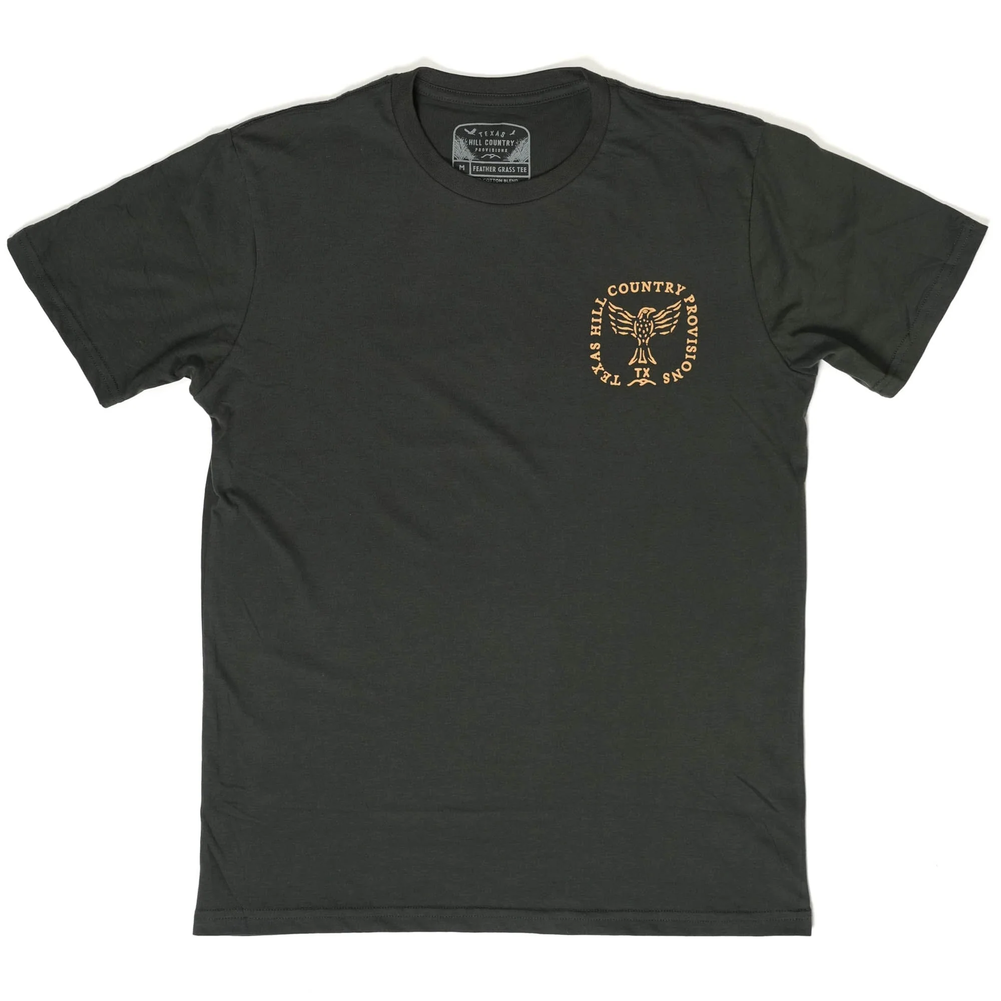 Higher Calling Tee front chest logo, vintage black with gold emblem