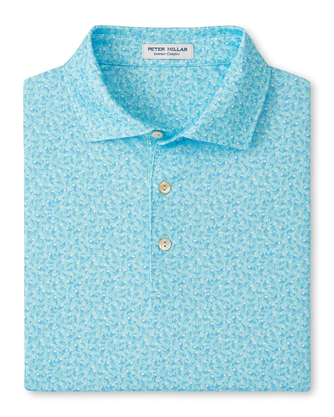 Jellyfish Performance Jersey Polo in blue with stretch, quick-dry fabric, curated in Fredericksburg TX