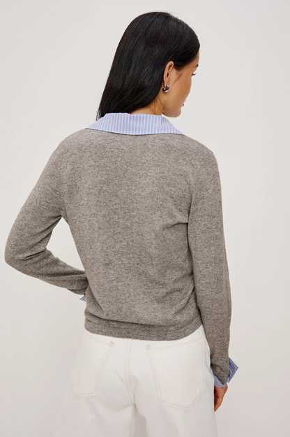 ERYN -HEATHER GREY POPLIN MIX gray cotton blend cardigan with removable collar by RAILS