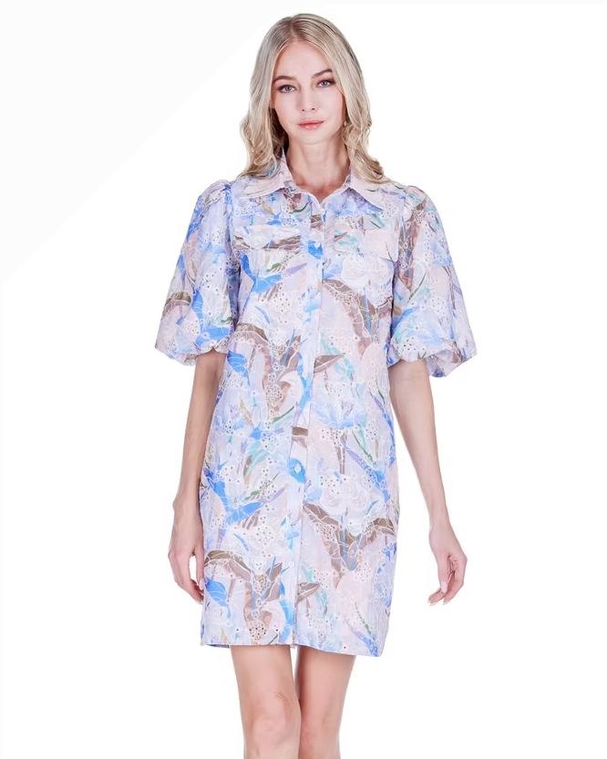 Puff Sleeve Fitted Shirtdress