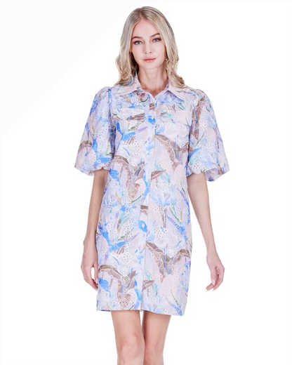 Puff Sleeve Fitted Shirtdress