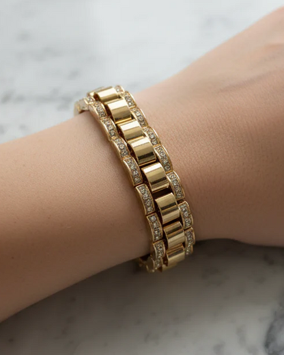 Chunky CZ Watch Link Bracelet - Gold