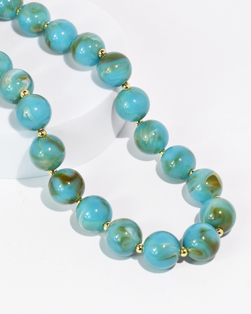 Summer Candy Beads Necklace with ocean blue and sand gemstone beads and gold accents, curated Fredericksburg TX