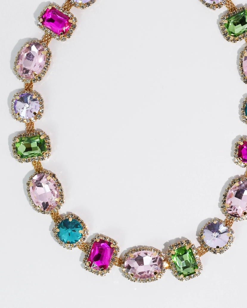 Royal Bloom Necklace with vibrant faceted gemstones in gold tone from TREASURE JEWELS collection