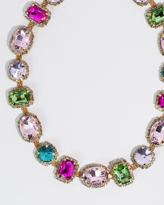 Royal Bloom Necklace with vibrant faceted gemstones in gold tone from TREASURE JEWELS collection