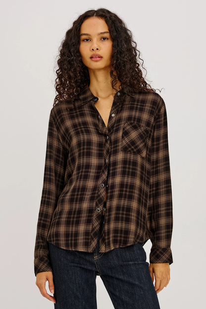Hunter - Almond Black by RAILS women's plaid long sleeve shirt