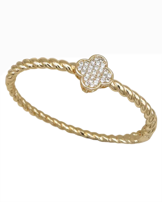 Pave Clover Bangle - Gold