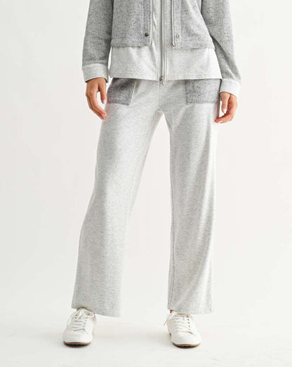 Jeannie Pant in gray and white with straight leg and contrast patch pockets by JOH APPAREL