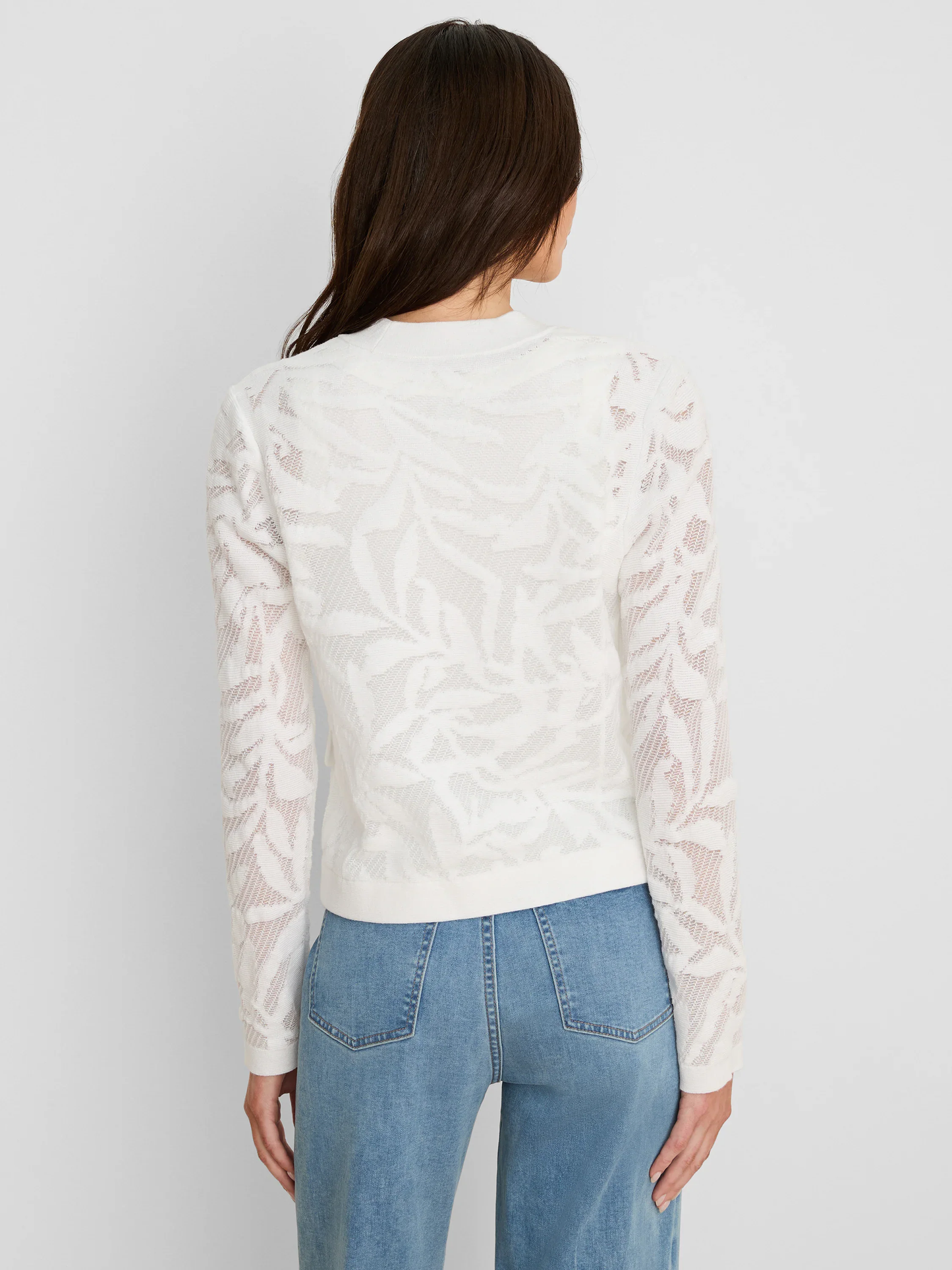 Garden Lace Jacket in white floral knit from NIC AND ZOE, lightweight layering, Fredericksburg TX boutique