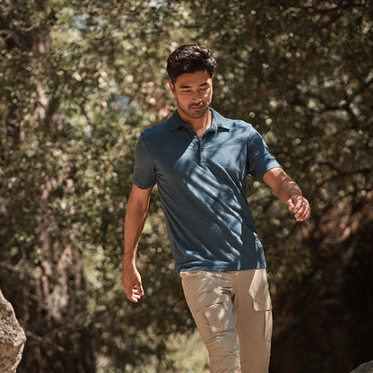 Vacationer Polo in blue striped breathable men's short sleeve shirt by ROYAL ROBBINS
