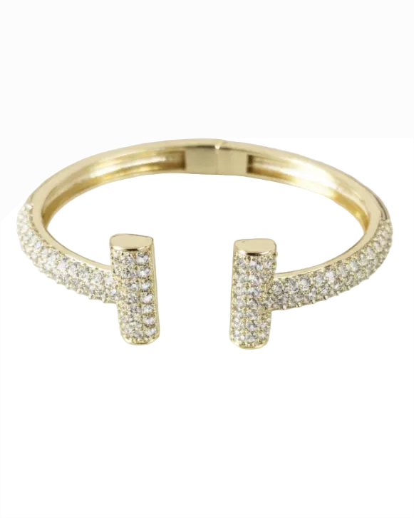 CZ Hinge Lock Bangle - Gold with sparkling CZ accents, Women's Jewelry by FOSSICK IMPORTS HCO