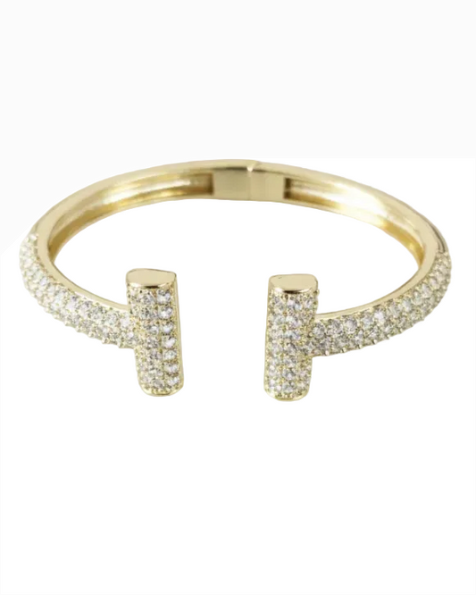 CZ Hinge Lock Bangle - Gold with sparkling CZ accents, Women's Jewelry by FOSSICK IMPORTS HCO