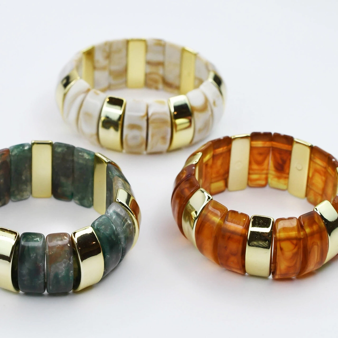 Chunky Resin & Marble Bracelet - Teal Green with gold accents, TREASURE JEWELS Women’s Jewelry HCO