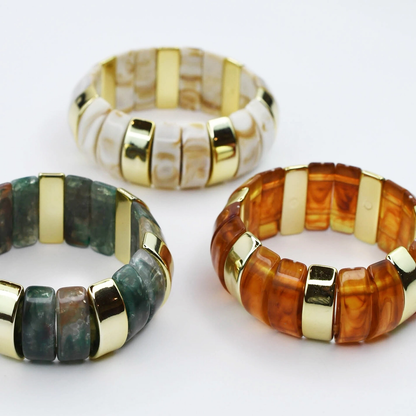 Chunky Resin & Marble Bracelet - Teal Green with gold accents, TREASURE JEWELS Women’s Jewelry HCO