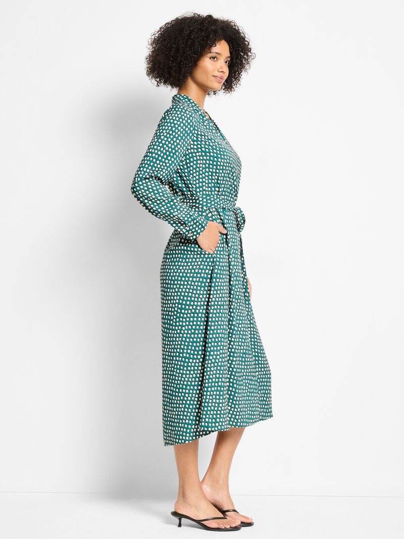 Shadow Dot Olivia Dress in green polka dot pattern with self-tie belt, NIC AND ZOE, Women's Dresses & Jumpsuits