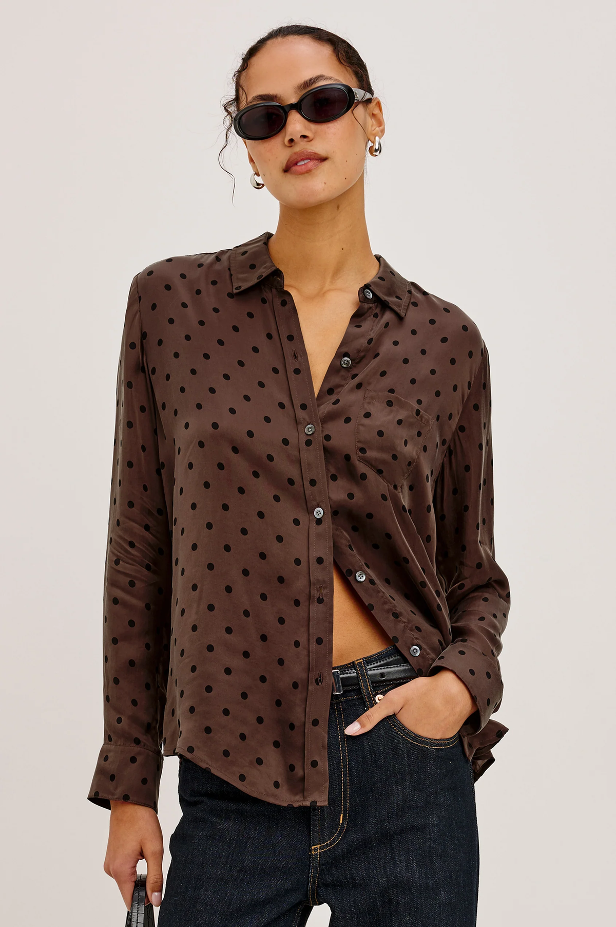 Alyssa - Chocolate Polka Dot RAILS women's Dots long sleeve shirt