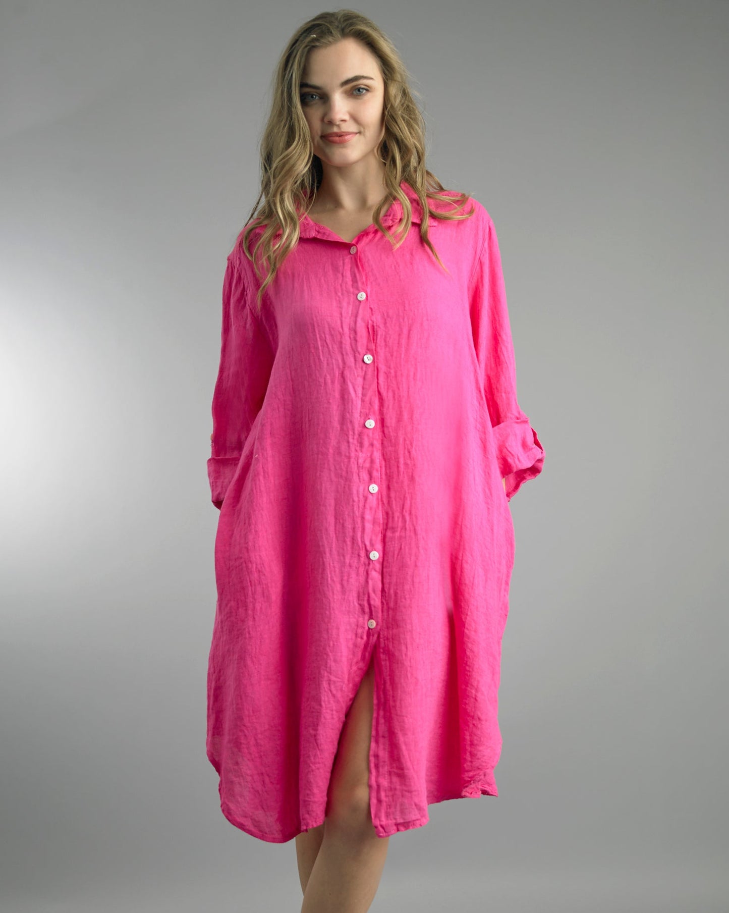 Button Front Dress Washed Linen