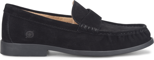 Maris penny loafer in black suede with cushioned comfort by BORN, women's shoes at HCO Fredericksburg