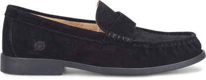 Maris penny loafer in black suede with cushioned comfort by BORN, women's shoes at HCO Fredericksburg