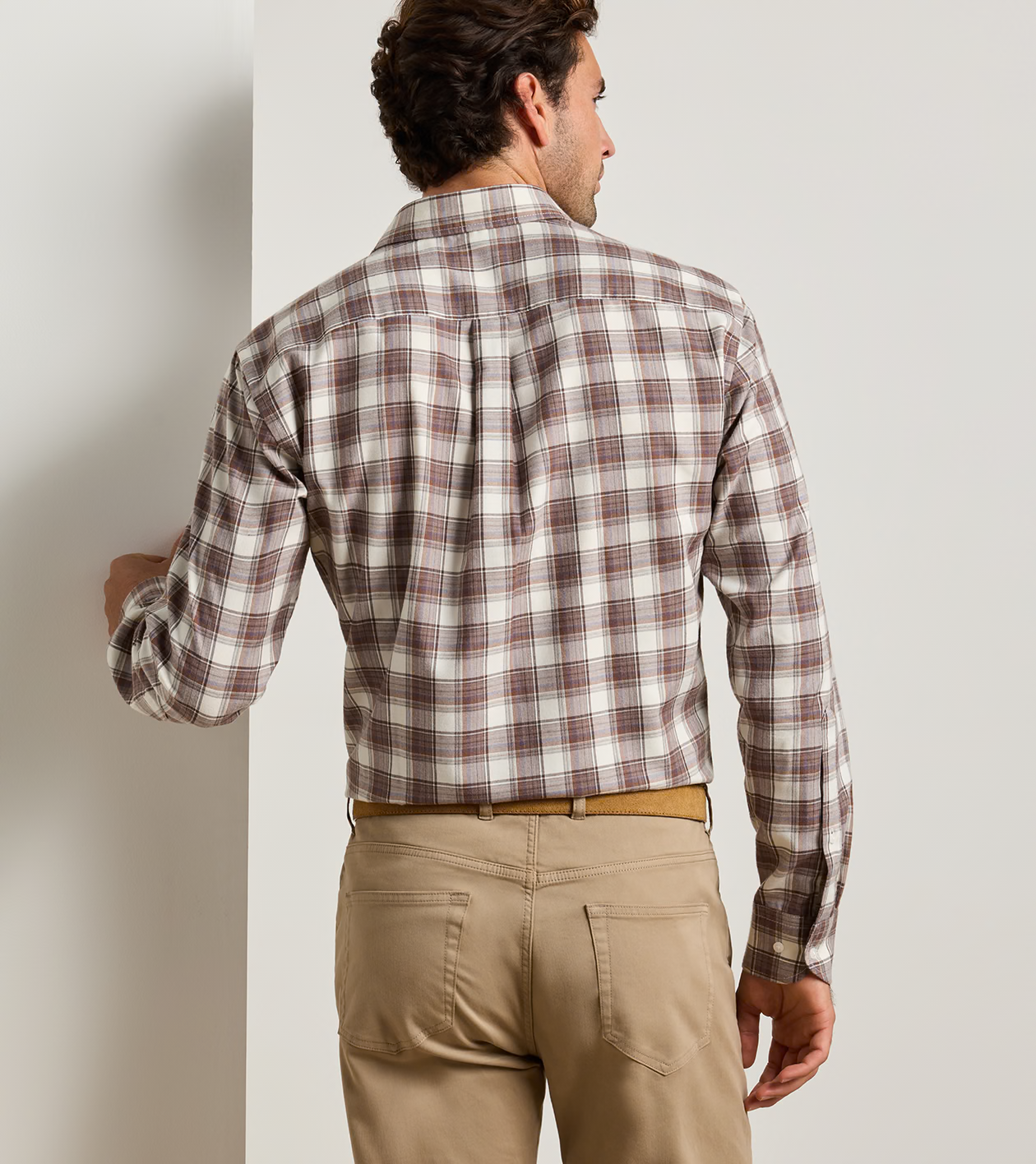 Cannon Performance Flannel Sport Shirt by PETER MILLAR in plaid, men's back view