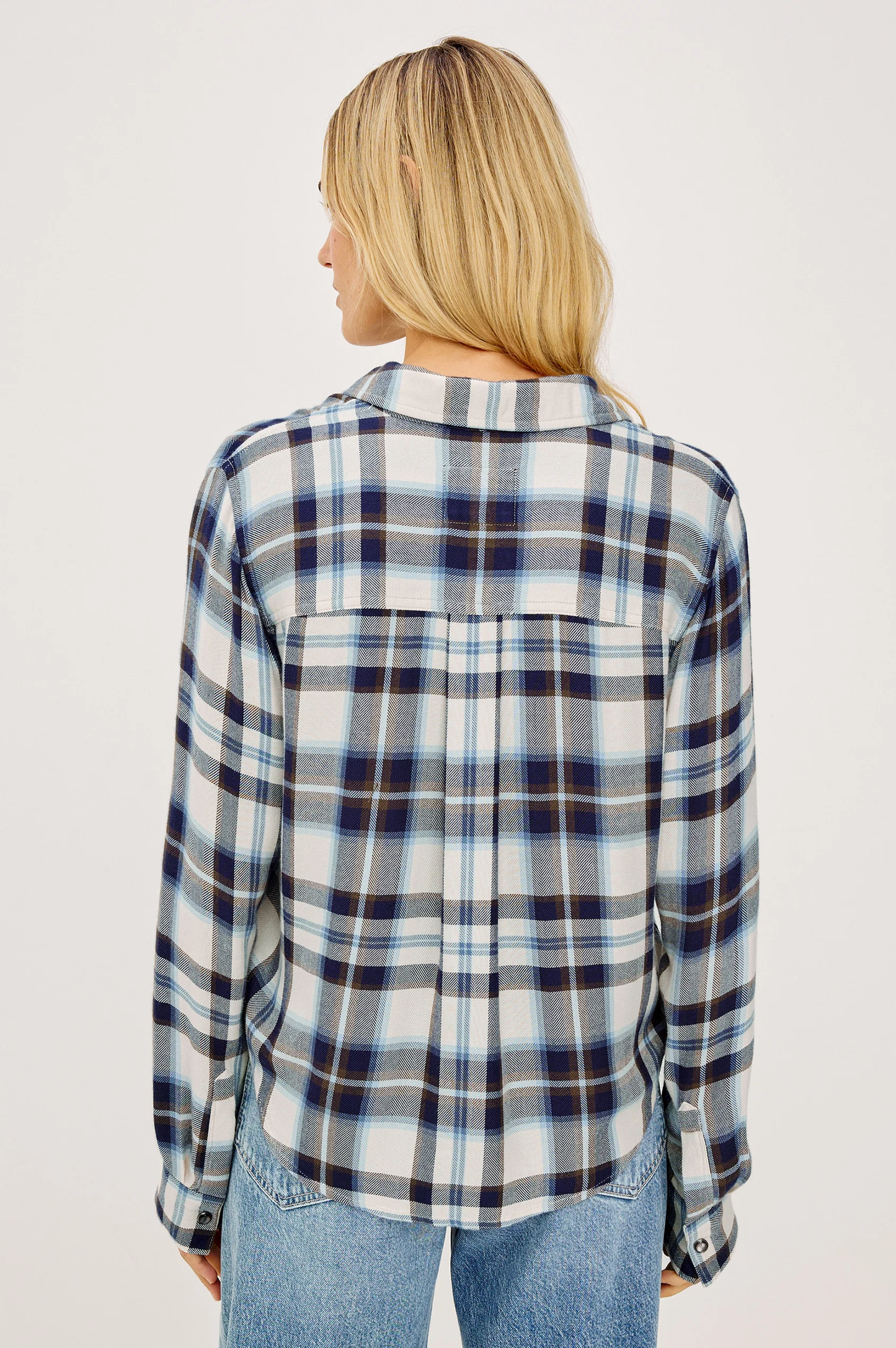 Malin - Ecru Midnight RAILS women's cropped plaid long sleeve shirt