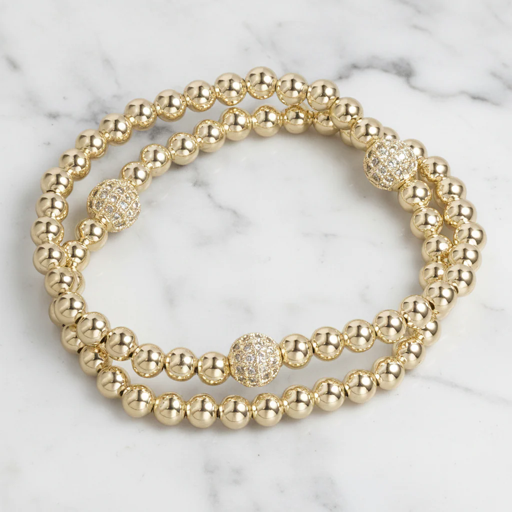 Double Layer CZ Ball Bracelet - Gold plated surgical steel with sparkling CZ accents by FOSSICK IMPORTS