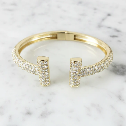 CZ Hinge Lock Bangle - Gold with sparkling CZ accents, FOSSICK IMPORTS Women's Jewelry HCO