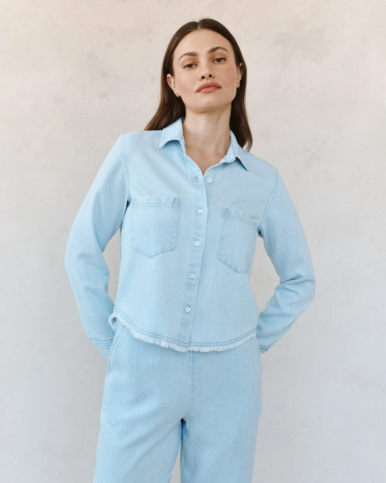 Two Pocket Fray Hem Shirt